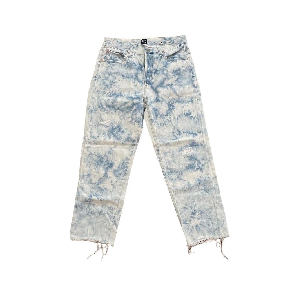 GAP 1969 Bleached Tie Dyed Raw Hem Boyfriend Skinny Button Fly Jeans Size 4/27